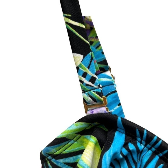 Island Escape Black Multi Color Tahiti Floral Bandini Tankini Top Size 8 - Picture 5 of 12